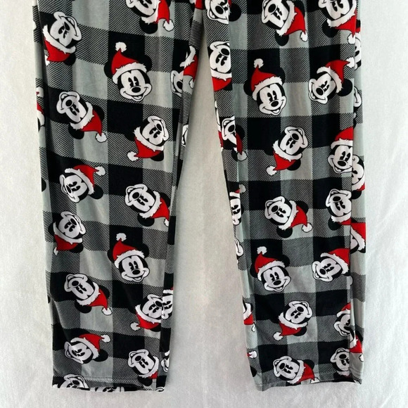 Disney Mickey Mouse Pajama Pants Womens L Gray Plaid Christmas Holiday Pull On - Picture 7 of 9